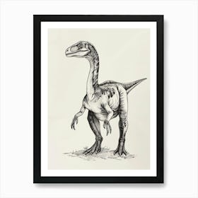 Iguanodon Dinosaur Black Ink Illustration 2 Art Print