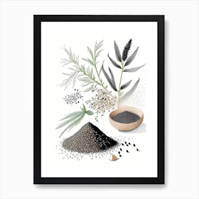Black Sesame Spices And Herbs Pencil Illustration 3 Art Print