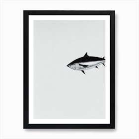 Atlantic Bluefin Tuna Black & White Drawing Art Print