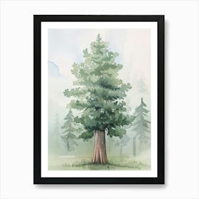 Sequoia Tree Atmospheric Watercolour Painting 5 Art Print