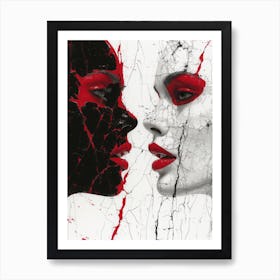 Cracked Realities: Red Ink Rendition Inspired by Chevrier and Gillen: Two Faces Art Print