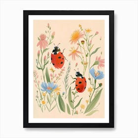Folksy Floral Animal Drawing Ladybug 2 Art Print