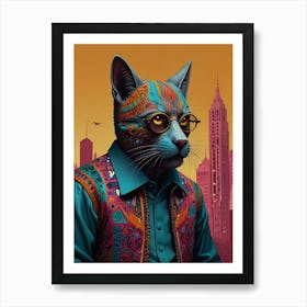 Cat With Glasses 1 Art Print