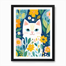 Cute Cat In Flowers Art Print