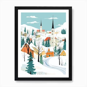 Retro Winter Illustration Cesky Krumloy Czech Republic 2 Art Print