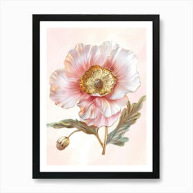 Elegant Pink 3D Poppy Flower With Golden Core Art Print