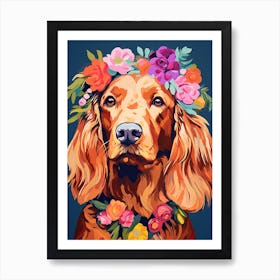 Irish Setter Portrait With A Flower Crown, Matisse Painting Style 1 Art Print