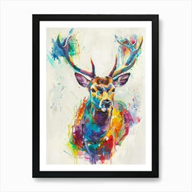 Deer Colourful Watercolour 1 Poster