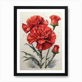 Red Carnations Watercolor Art Print