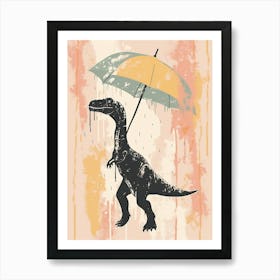 Dinosaur In The Rain Holding An Umbrella 2 Art Print