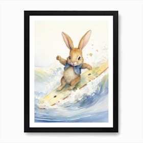 Bunny Surfing Rabbit Prints Watercolour 1 Art Print