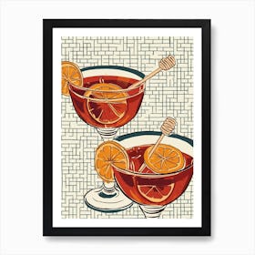 Orange Cocktail Illustration Tiled Art Deco Inspired Art Print