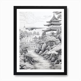 Okinawa Islands In Okinawa, Ukiyo E Black And White Line Art Drawing 1 Art Print