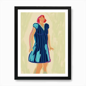 Woman In A Blue Dress Art Print