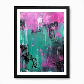 Pink, Black And Green Abstract Painting Art Print