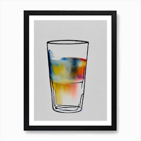 Mind Eraser Minimal Line Drawing With Watercolour Cocktail Poster Art Print