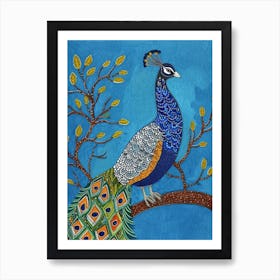 Peacock Geometric Sat On A Tree Branch Art Print