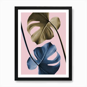 Monstera Leaves Bronze and Blue_2058454 Art Print