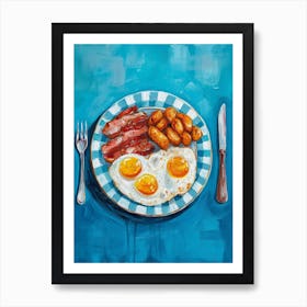 Full Englush Breakfast Blue Background Art Print