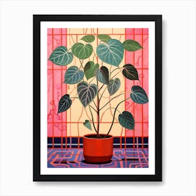 Pink And Red Plant Illustration Rubber Plant Ficus 4 Art Print