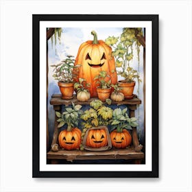 Cute Bedsheet Ghost, Botanical Halloween Watercolour 9 Art Print