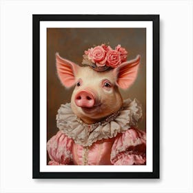 Royal Lady Pig Vintage Portrait, Victorian Animal Print, Dressed Cute Farm Animal Altered Art, Renaissance Animal , Pet Lover Gift Art Print