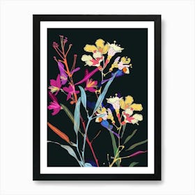 Neon Flowers On Black Statice 4 Art Print