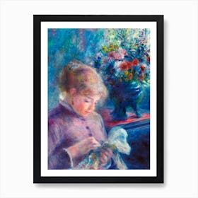Young Woman Sewing, Pierre Auguste Renoir Art Print
