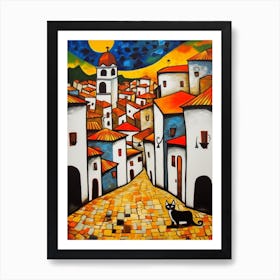 Painting Of Rio De Janeiro With A Cat In The Style Of Surrealism, Miro Style 3 Art Print