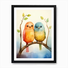 Watercolor Birds On A Branch 3 Art Print