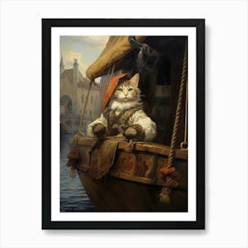 Cat As A Captain On A Medieval Boat 3 Art Print