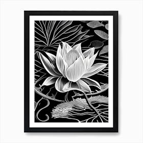 Water Lily Leaf Linocut Art Print