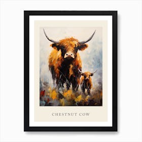 Yellow & Chestnut Brushstroke Highland Cows Art Print