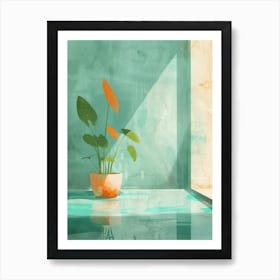 Watercolor Plant On Window Sill Art Print