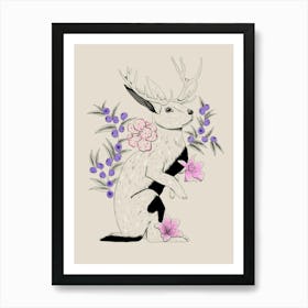 Bunny Deer With Flowers Art Print