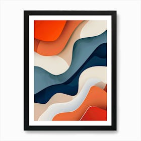 Abstract Fluid Art – Vibrant Wave Pattern in Orange, Blue, and Neutral Tones Art Print