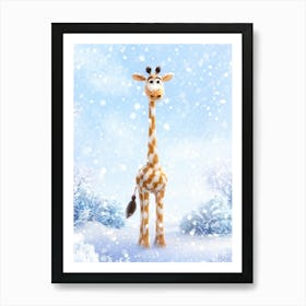 Giraffe With A Cheerful Expression Wrapped In A Soft Fluffy Snowfall Within A Winter Wonderland T Art Print