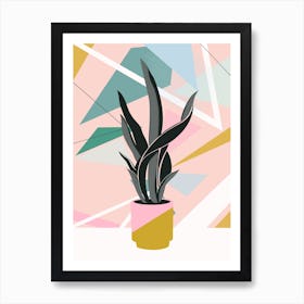 Pot Plant With Pastel Geometric Art Print