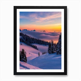 Val Gardena, Italy Sunrise Skiing Poster Art Print