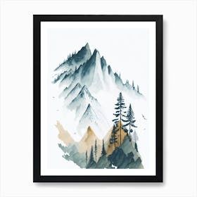 Mountain And Forest In Minimalist Watercolor Vertical Composition 109 Art Print