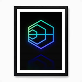 Neon Blue and Green Abstract Geometric Glyph on Black n.0386 Art Print