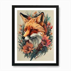 Amazing Red Fox With Flowers 3 Art Print