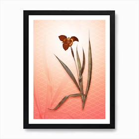 Tiger Flower Vintage Botanical in Peach Fuzz Hishi Diamond Pattern n.0032 Art Print