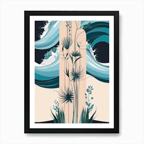 Waves And Plants Art Print