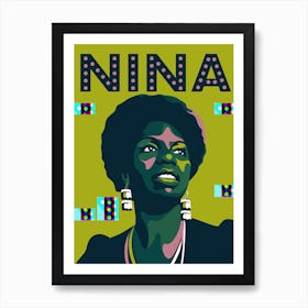 Nina Simone Jazz Icon Green Art Print