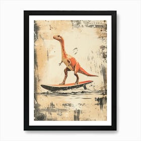 Vintage  Gallimimus Dinosaur On A Surf Board Art Print