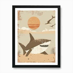 Shark On The Beach With The Sun Storybook Style 1 Art Print