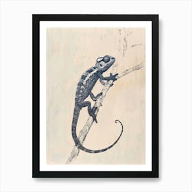 Blue Carpet Chameleon Block Print 3 Art Print