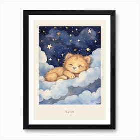 Baby Lion Cub 2 Sleeping In The Clouds Nursery Poster Art Print