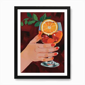 Colourful Hand Holding An Aperol Spritz Art Print